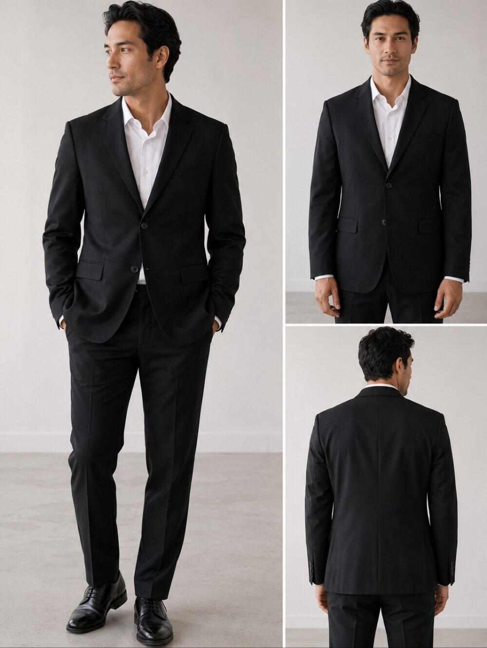 DKNY Men's Black Herringbone Wool Cashmere 2-Piece Suit Made in Canada